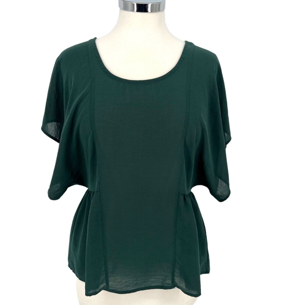 Haute Society Flutter Sleeve Blouse Dark Green Short Sleeve Size Small